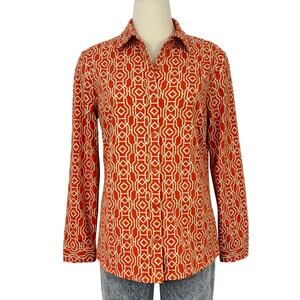 J. McLaughlin Catalina Cloth Button Up Long Sleeve Top Shirt Orange Gold L